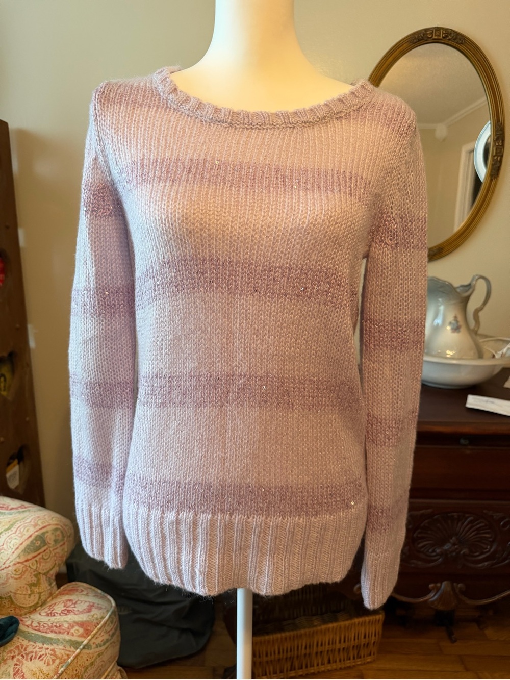Apt 9 Lilac Striped Knit Women's Sweater - Soft Long Sleeve Pullover